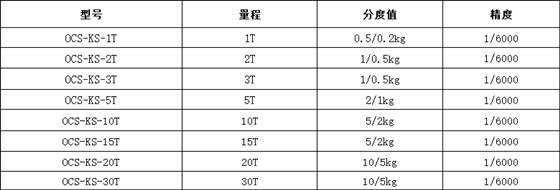 OCS-KS 系列直視吊秤規(guī)格表